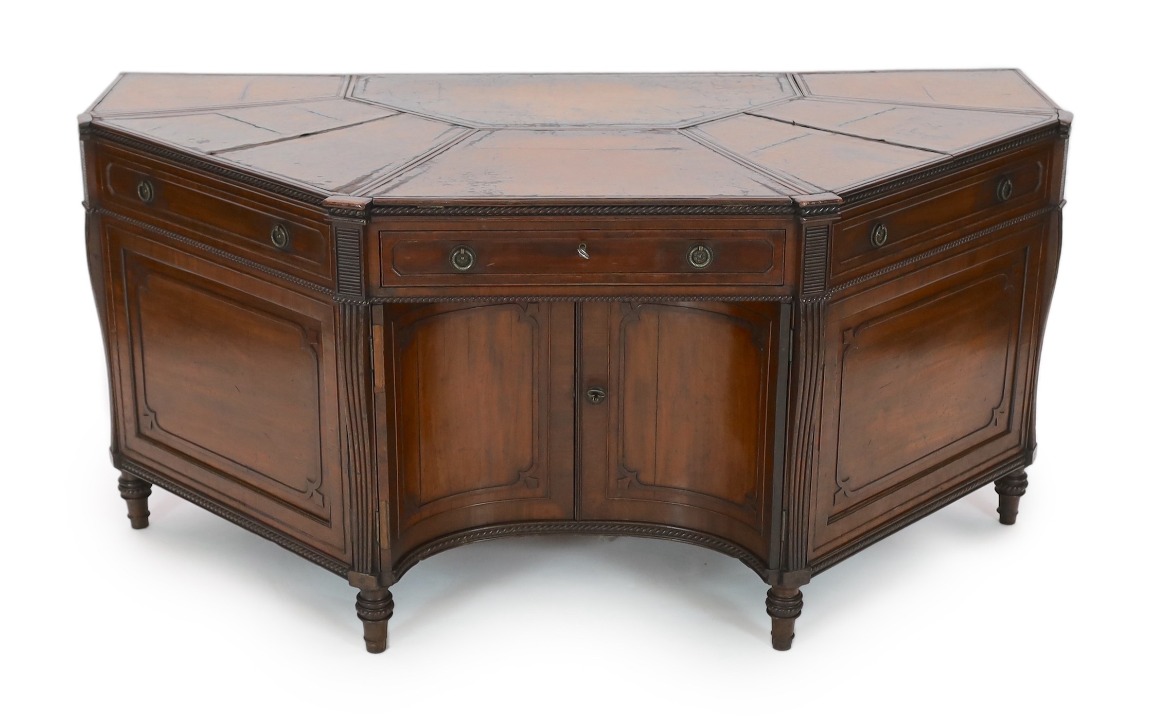 An unusual George IV mahogany kneehole desk, width 172cm, depth 89cm, height 78cm